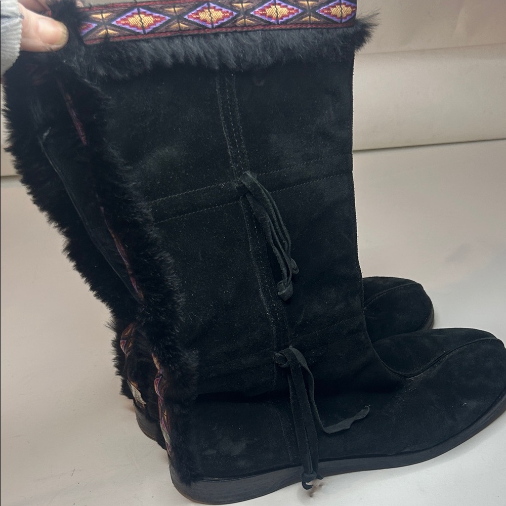 Jimmy Choo Black Suede Fur-Trim Boots 39.5